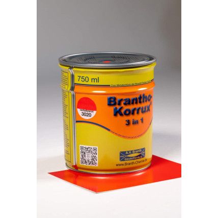 Vienkomponenta pārklājums metāla aizsardzībai pret koroziju Brantho-Korrux 3in1, RAL3020(Traffic red), A.V. Branth