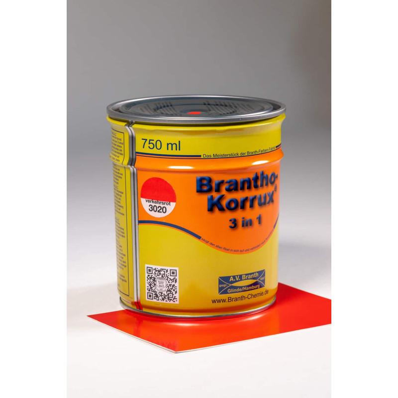 Vienkomponenta pārklājums metāla aizsardzībai pret koroziju Brantho-Korrux 3in1, RAL3020, A.V. Branth